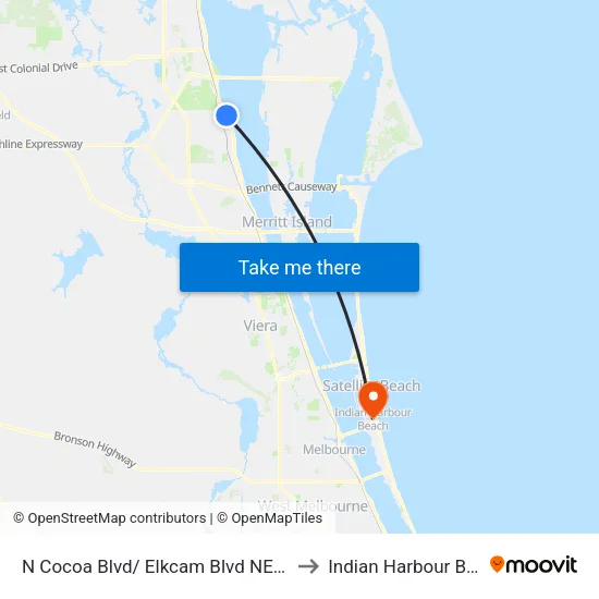 N Cocoa Blvd/ Elkcam Blvd NE Corner to Indian Harbour Beach map