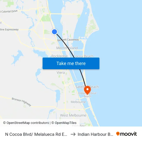 N Cocoa Blvd/ Melalueca Rd Eastside to Indian Harbour Beach map