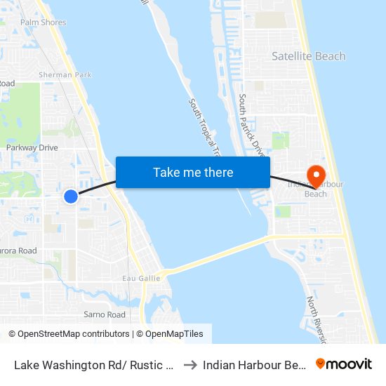 Lake Washington Rd/ Rustic Way to Indian Harbour Beach map