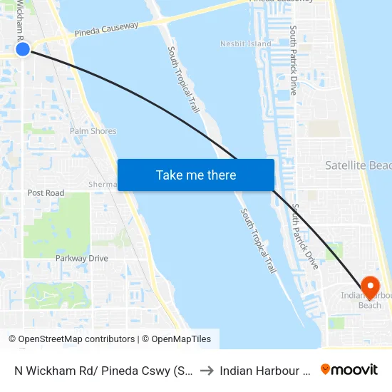 N Wickham Rd/ Pineda Cswy (Se Corner) to Indian Harbour Beach map