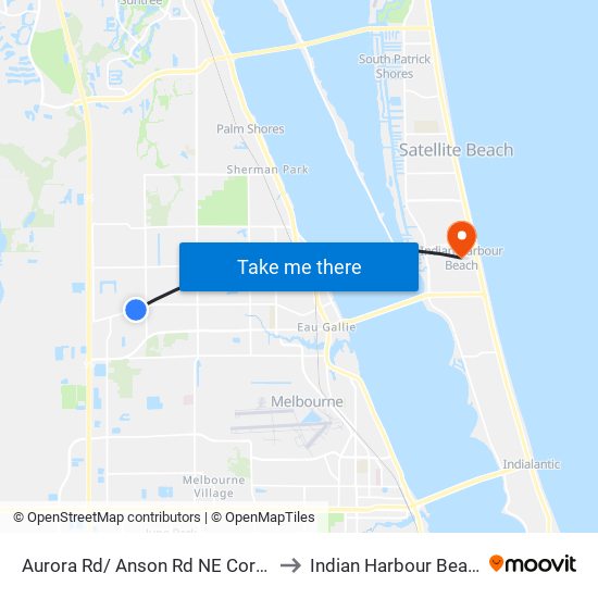 Aurora Rd/ Anson Rd NE Corner to Indian Harbour Beach map