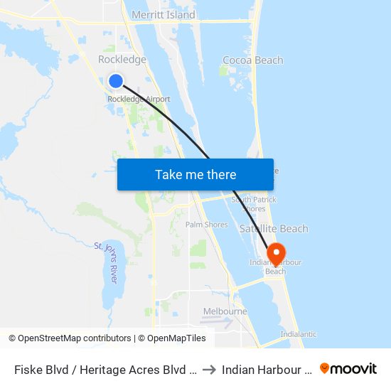 Fiske Blvd / Heritage Acres Blvd NE Corner to Indian Harbour Beach map