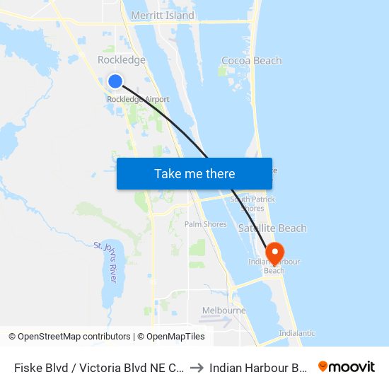Fiske Blvd / Victoria Blvd NE Corner to Indian Harbour Beach map