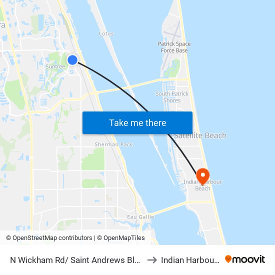 N Wickham Rd/ Saint Andrews Blvd (Sw Corner) to Indian Harbour Beach map