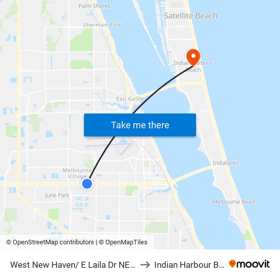 West New Haven/ E Laila Dr NE Corner to Indian Harbour Beach map