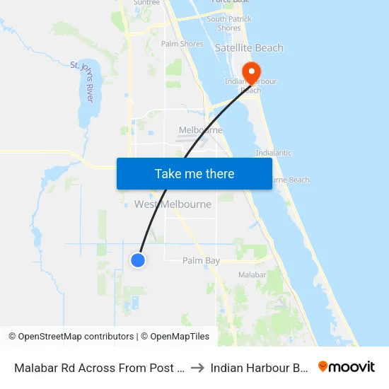 Malabar Rd Across From Post Office to Indian Harbour Beach map