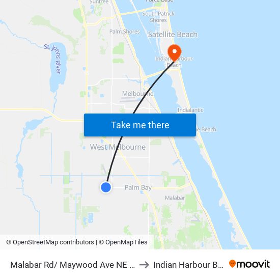 Malabar Rd/ Maywood Ave NE Corner to Indian Harbour Beach map