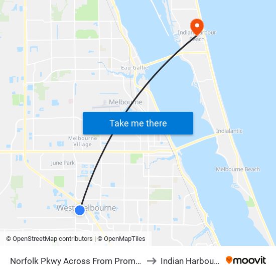 Norfolk Pkwy Across From Promise In Brevard to Indian Harbour Beach map