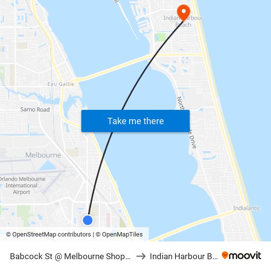 Babcock St @ Melbourne Shopping Ctr to Indian Harbour Beach map