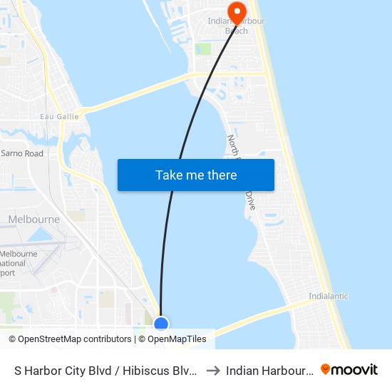 S Harbor City Blvd / Hibiscus Blvd NW Corner to Indian Harbour Beach map