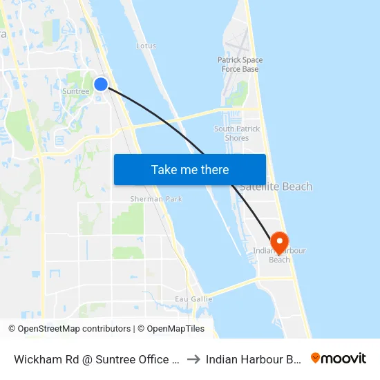 Wickham Rd @ Suntree Office Tower to Indian Harbour Beach map