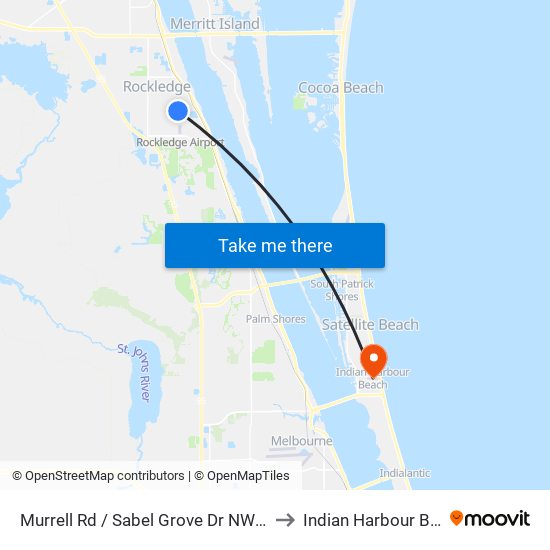 Murrell Rd / Sabel Grove Dr NW Corner to Indian Harbour Beach map