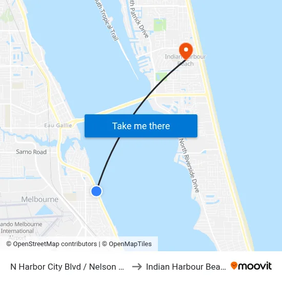 N Harbor City Blvd / Nelson Ave to Indian Harbour Beach map
