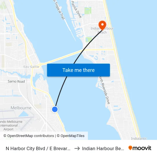 N Harbor City Blvd / E Brevard Dr to Indian Harbour Beach map