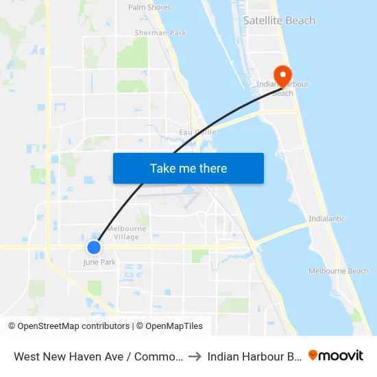 West New Haven Ave / Commodore St to Indian Harbour Beach map