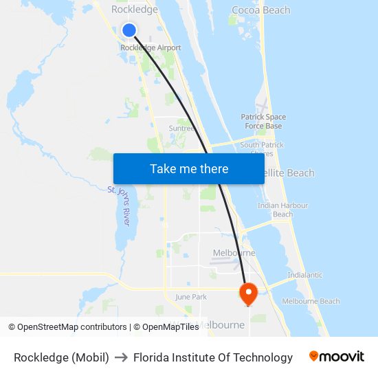 Rockledge (Mobil) to Florida Institute Of Technology map