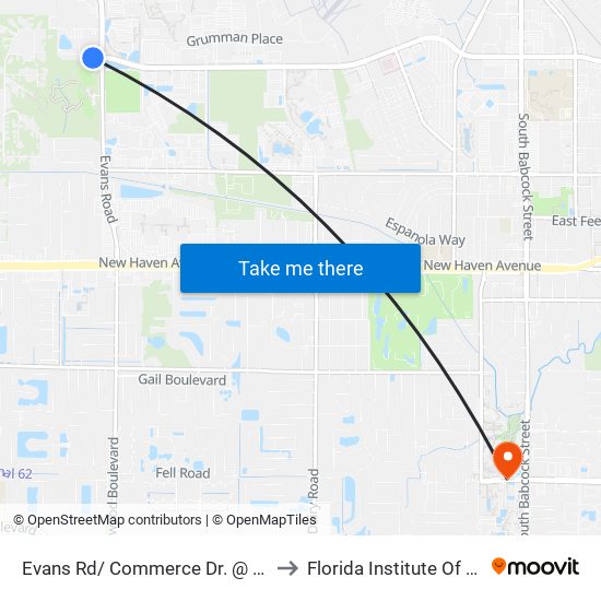 Evans Rd/ Commerce Dr. @ Circles Of Care to Florida Institute Of Technology map