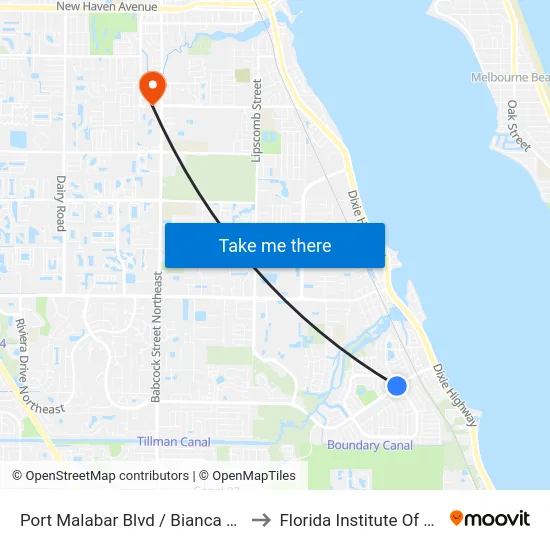 Port Malabar Blvd / Bianca Dr (Nw Corner) to Florida Institute Of Technology map