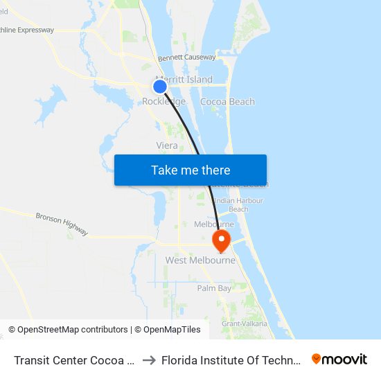 Transit Center Cocoa East to Florida Institute Of Technology map