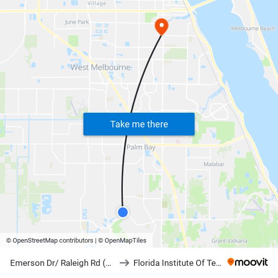 Emerson Dr/ Raleigh Rd (Ne Corner) to Florida Institute Of Technology map