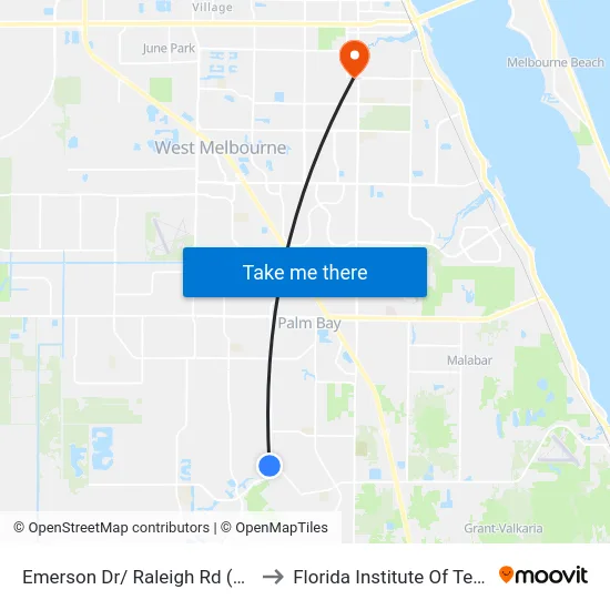 Emerson Dr/ Raleigh Rd (Ne Corner) to Florida Institute Of Technology map