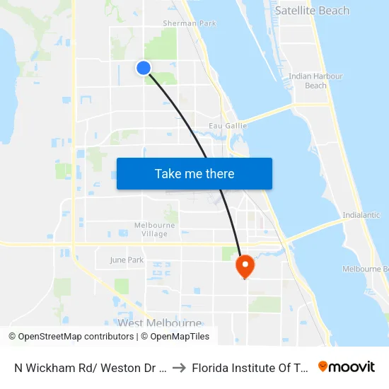 N Wickham Rd/ Weston Dr (Ne Corner) to Florida Institute Of Technology map