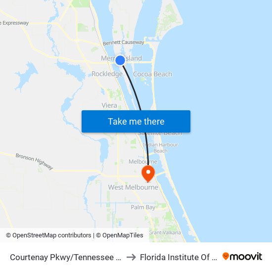 Courtenay Pkwy/Tennessee Ave (Se Corner) to Florida Institute Of Technology map