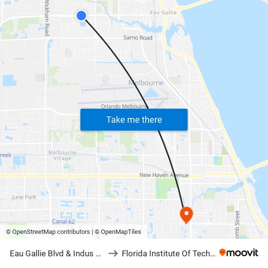Eau Gallie Blvd & Indus Pavilion to Florida Institute Of Technology map