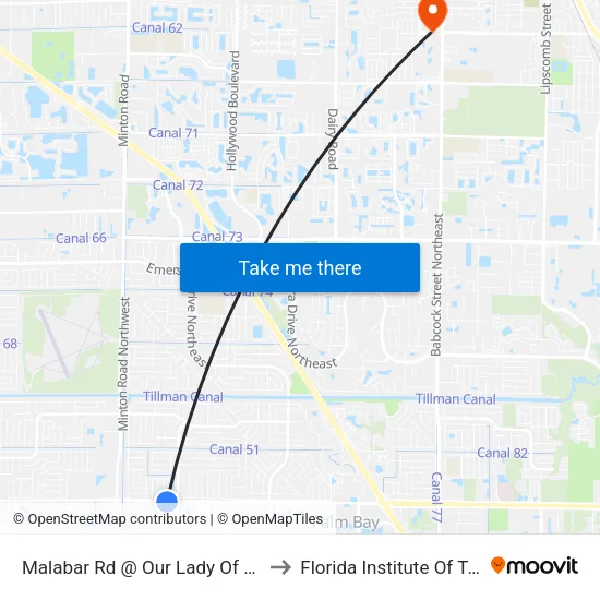 Malabar Rd @ Our Lady Of Grace Church to Florida Institute Of Technology map