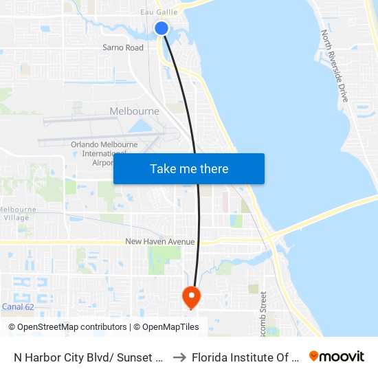 N Harbor City Blvd/ Sunset Dr (Nw Corner) to Florida Institute Of Technology map