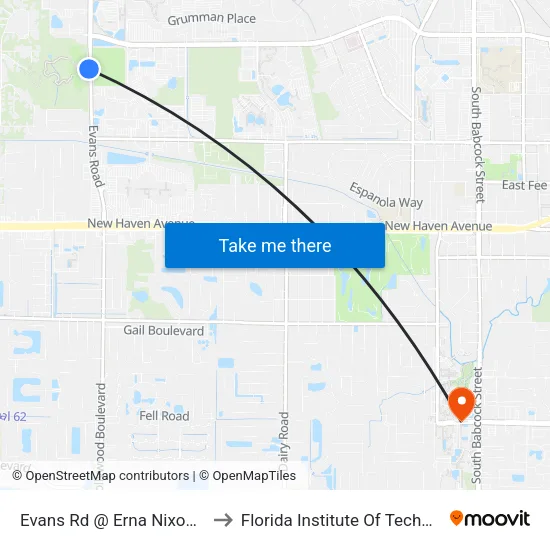 Evans Rd @ Erna Nixon Park to Florida Institute Of Technology map