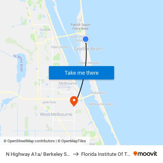 N Highway A1a/ Berkeley St (Ne Corner) to Florida Institute Of Technology map