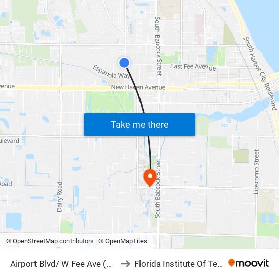 Airport Blvd/ W Fee Ave (Nw Corner) to Florida Institute Of Technology map