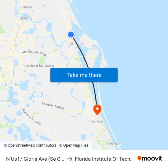 N Us1/ Gloria Ave (Se Corner) to Florida Institute Of Technology map