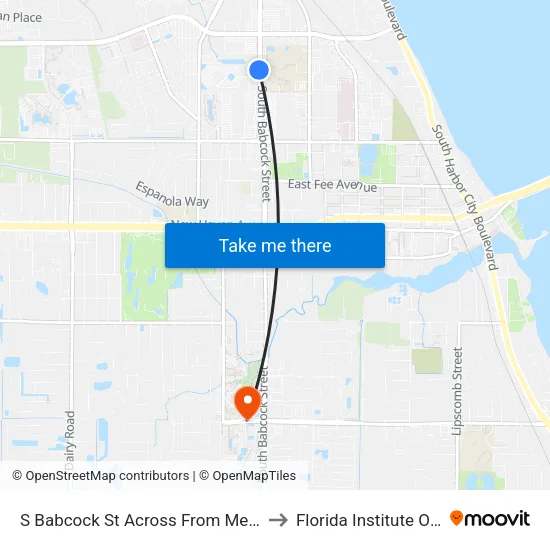 S Babcock St Across From Melbourne High School to Florida Institute Of Technology map