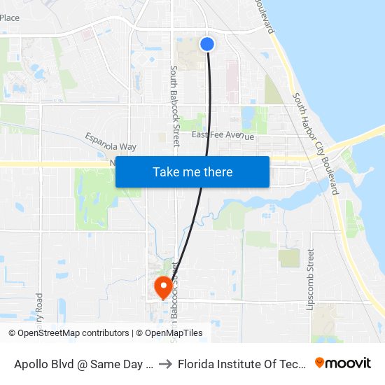 Apollo Blvd @ Same Day Surgery to Florida Institute Of Technology map