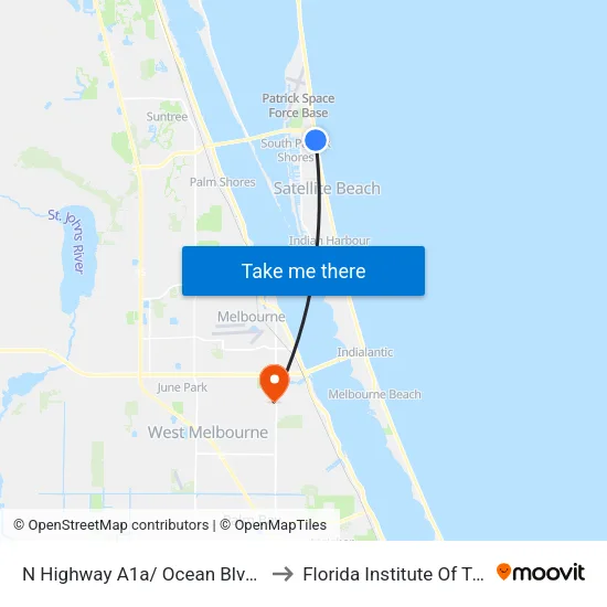 N Highway A1a/ Ocean Blvd (Se Corner) to Florida Institute Of Technology map