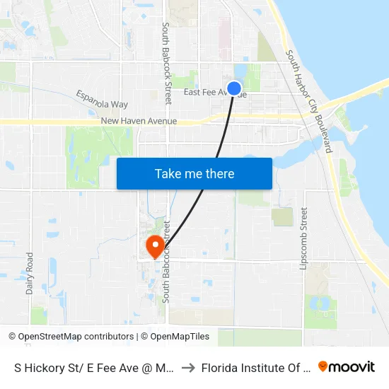 S Hickory St/ E Fee Ave @ Melbourne Library to Florida Institute Of Technology map