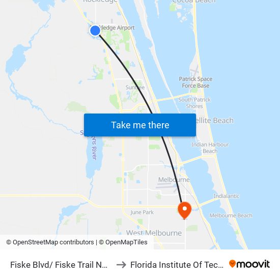 Fiske Blvd/ Fiske Trail NW Corner to Florida Institute Of Technology map