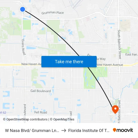 W Nasa Blvd/ Grumman Ln (Se Corner) to Florida Institute Of Technology map