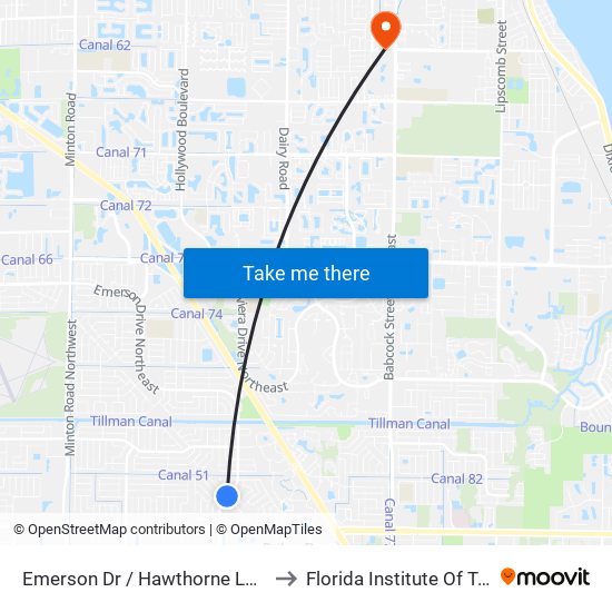 Emerson Dr / Hawthorne Ln (Nw Corner) to Florida Institute Of Technology map