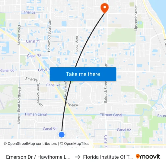 Emerson Dr / Hawthorne Ln (Nw Corner) to Florida Institute Of Technology map