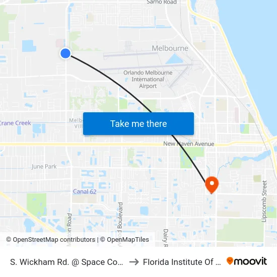 S. Wickham Rd. @ Space Coast Credit Union to Florida Institute Of Technology map