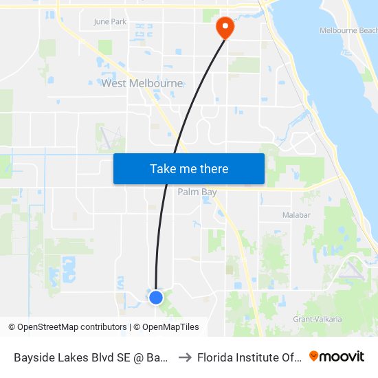 Bayside Lakes Blvd SE @ Bayside Lakes Plaza to Florida Institute Of Technology map