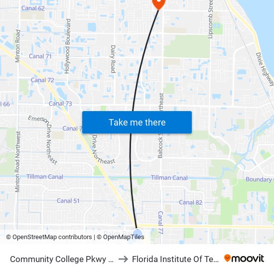 Community College Pkwy @ Motel 6 to Florida Institute Of Technology map