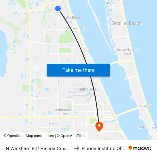 N Wickham Rd/ Pineda Crossing (Nw Corner) to Florida Institute Of Technology map