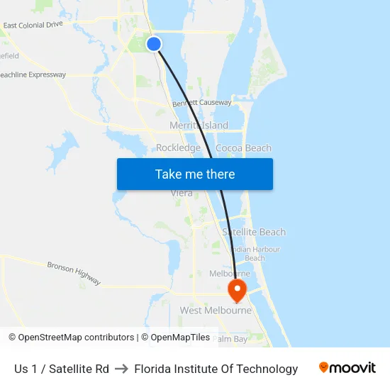 Us 1 / Satellite Rd to Florida Institute Of Technology map