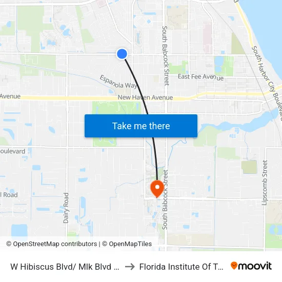 W Hibiscus Blvd/ Mlk Blvd (Nw Corner) to Florida Institute Of Technology map