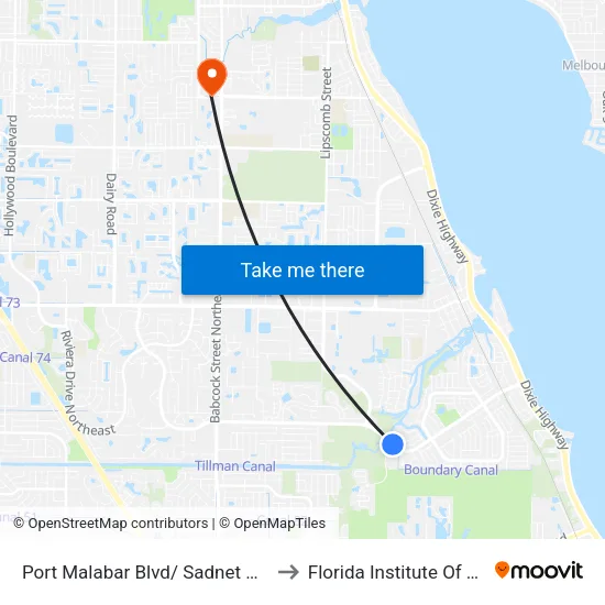 Port Malabar Blvd/ Sadnet Cir (Nw Corner) to Florida Institute Of Technology map