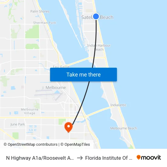 N Highway A1a/Roosevelt Ave (Sw Corner) to Florida Institute Of Technology map